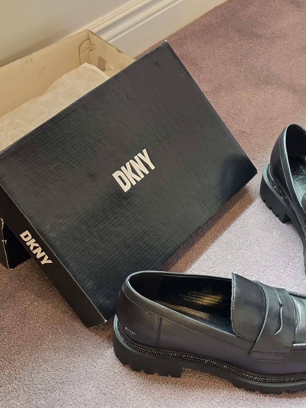 Donna Karan Black Lug-Sole Leather Penny Loafer - Picture 5 of 10